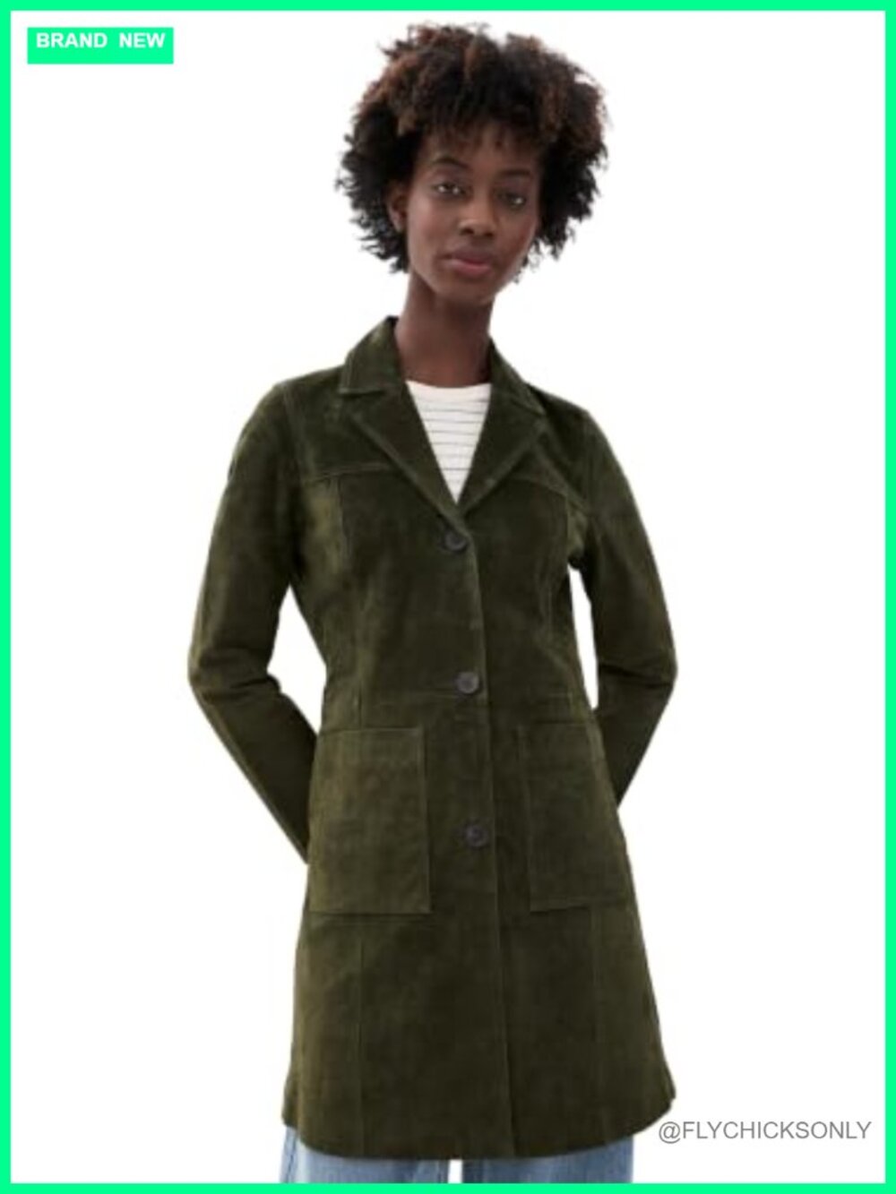 Mid-Weight Suede Trench Coat Long Sleeve Collared Patch Pockets